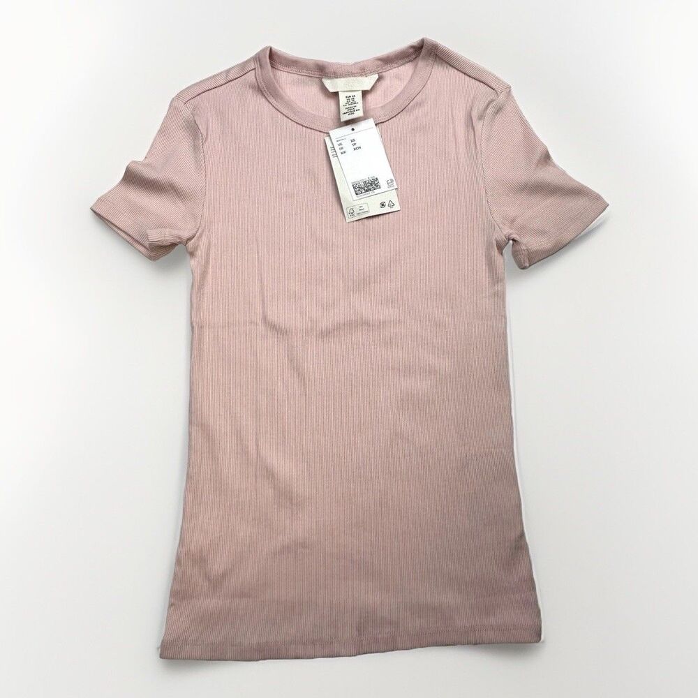 H&M light pink ribbed cotton-blend fitted t-shirt XS
